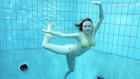 Brunette with big tits likes to make love in the pool