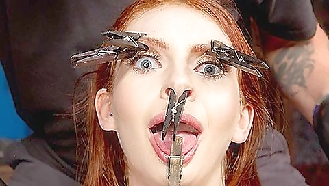 Redheaded chick in lingerie gives a hardcore blowjob