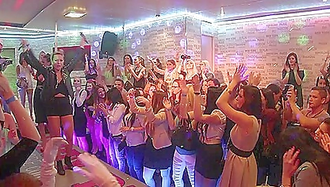 Brunette and blonde in stockings party with a dude