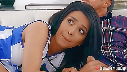 Ebony milf gets fucked by a horny blonde and brunette