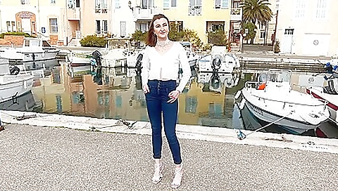 Redheaded whore sucks cock and gives it a deepthroat