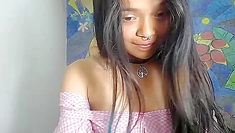 Skinny teen with small tits masturbates in the bedroom