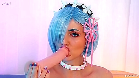 Busty girl with pink ass is getting wet with a toy