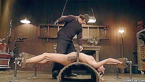 Gas masked blonde with a gas mask gets fucked by a huge dildo