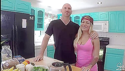 Blonde in white blouse and jeans gives a great blowjob