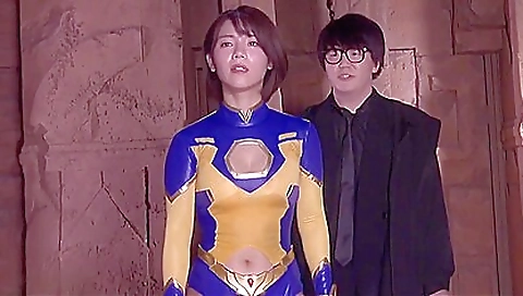 Cute asian brunette in a cosplay of the sun fighter
