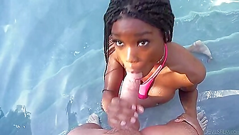 Ebony chick and her friend getting a deepthroat and cumshot