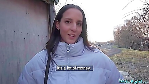 Brunette is getting fucked while getting dressed outdoors