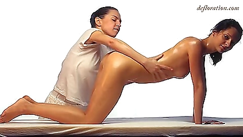 Hot blonde is in a massage room with her best mate