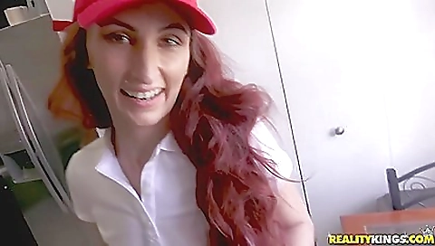 Skinny redhead slut with a tight pussy gets a creampie