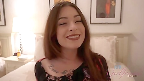 Hot brunette with a sexy tattooed ass in porn scene